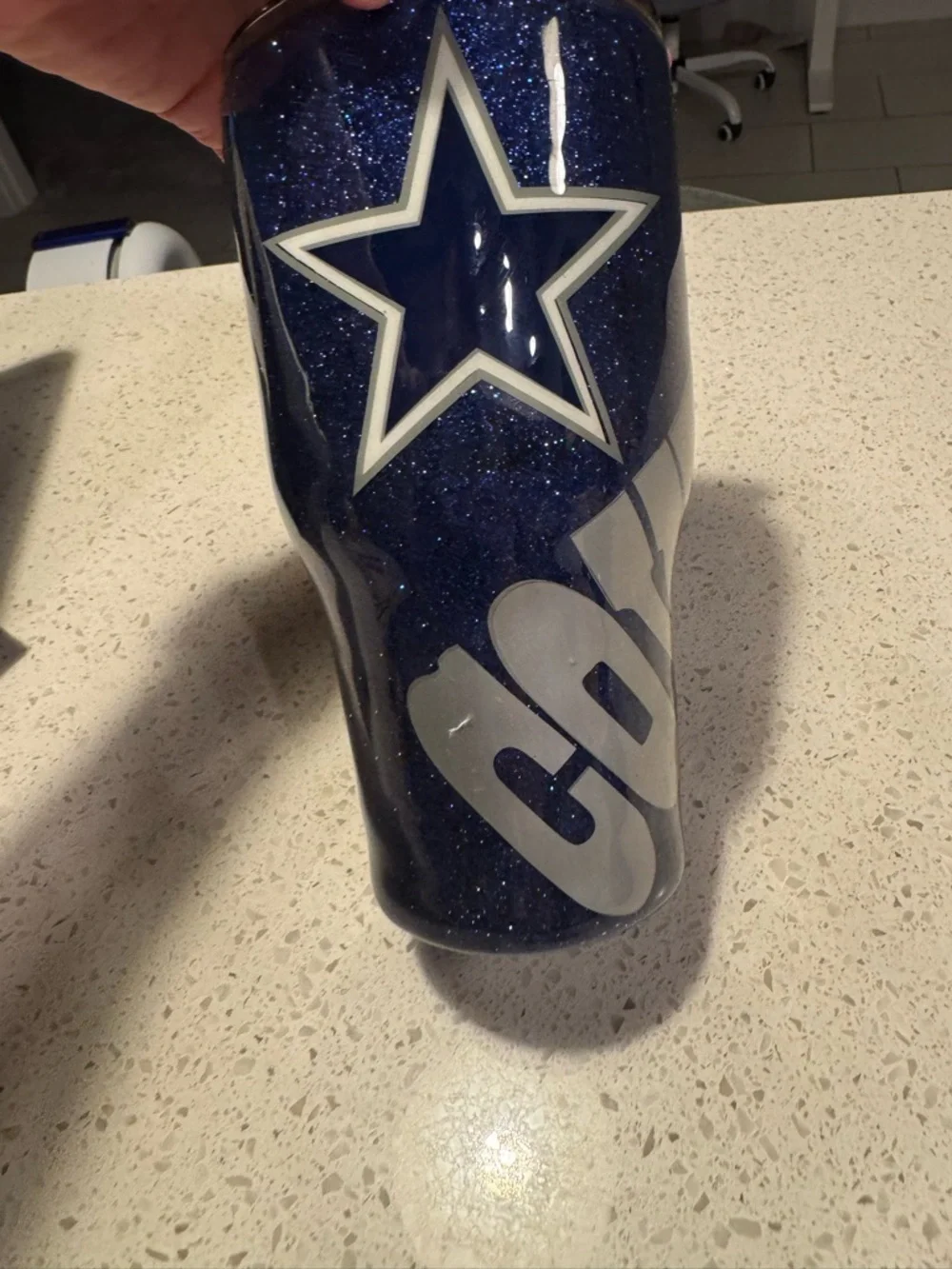 Dallas Cowboys Blue Glitter Large Tumbler  32oz